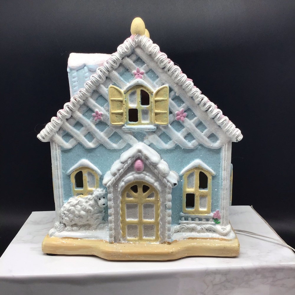 cupcakes & cashmere Pastel Blue & Yellow Lighted Easter Holiday House